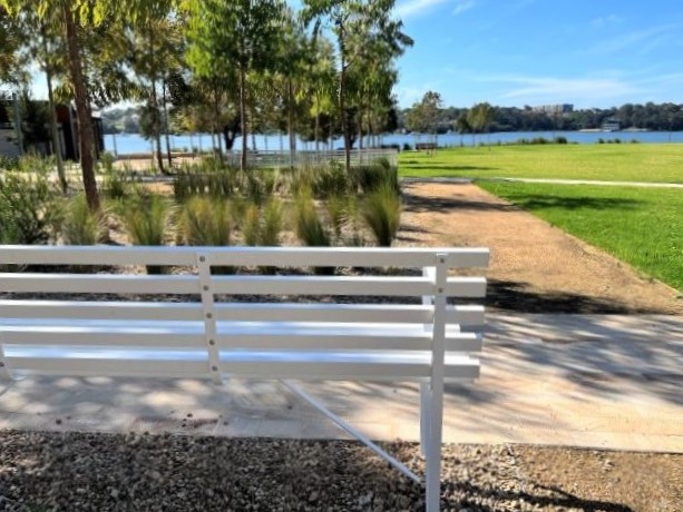 EM122-A DDA - Custom Garden Seat - 4m L, powder coated aluminium battens - Callan Park, Waterfront Green.JPG